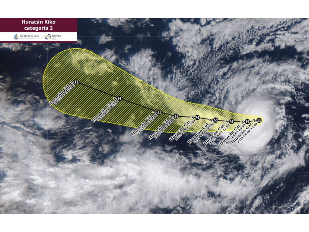Huracán Kiko se fortalece a Categoría 2 y se aleja de México